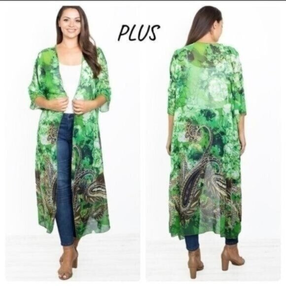 GREEN PAISLEY KIMONO-PLUS SIZE- ONE SIZE.   NEW - Picture 1 of 4
